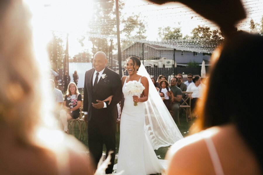 A bride walking the aisle