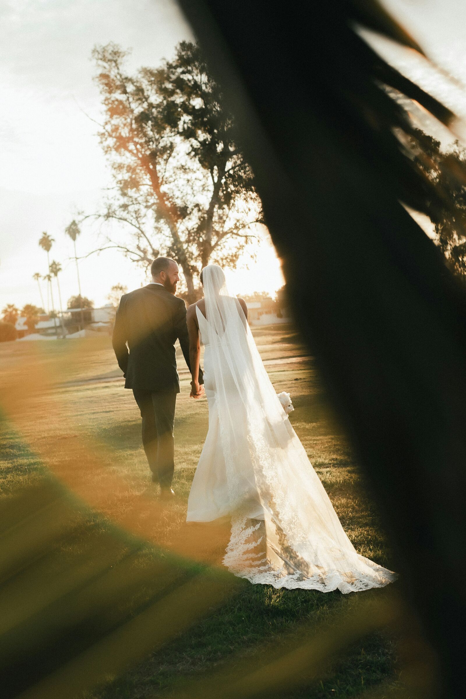 A couple walking at golden hour
